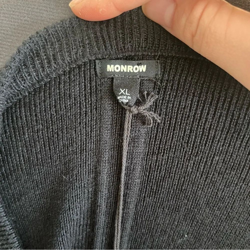 NWT Monrow Black Cotton Cashmere Long Sleeve Fit & Flare Knit Mini Sweater Dress - Picture 8 of 9